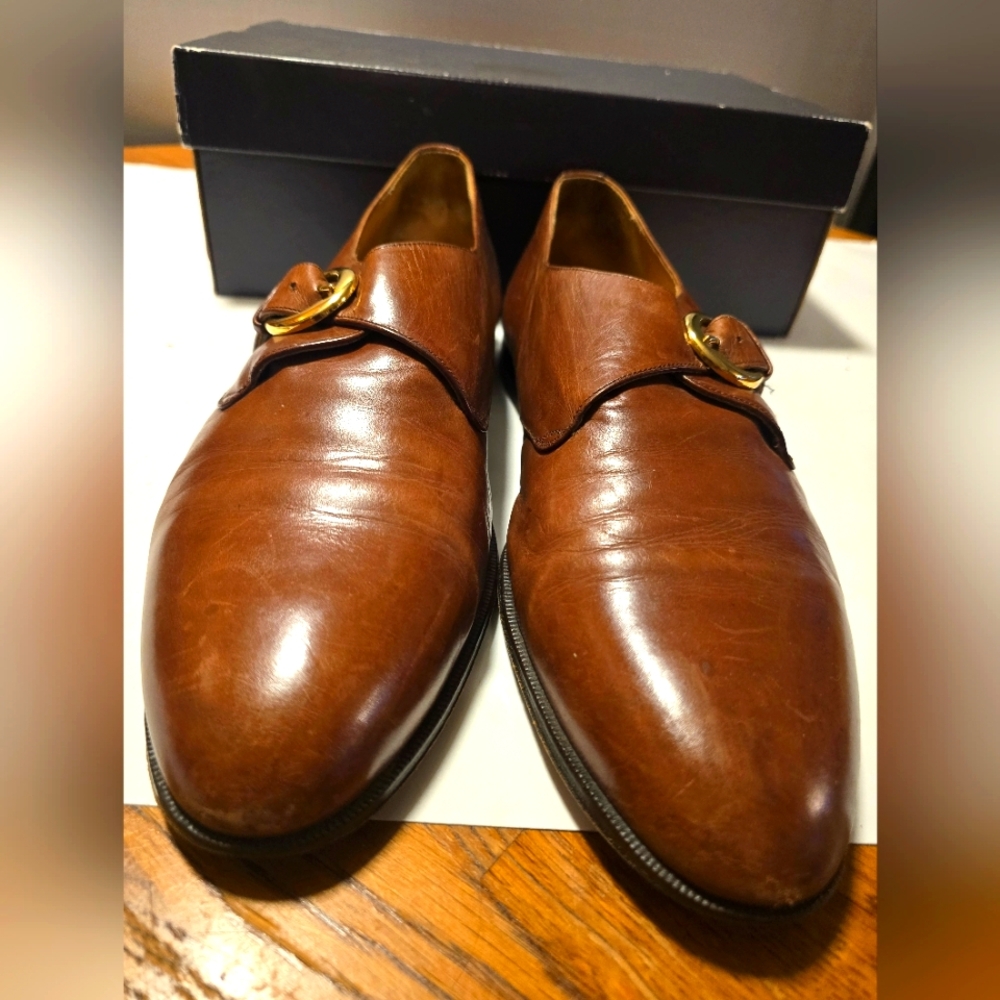 MEZLAN PIRNEES MENS LEATHER STRAPS MONK CAP-TOE BROWN MADE IN SPAIN SIZE 12M